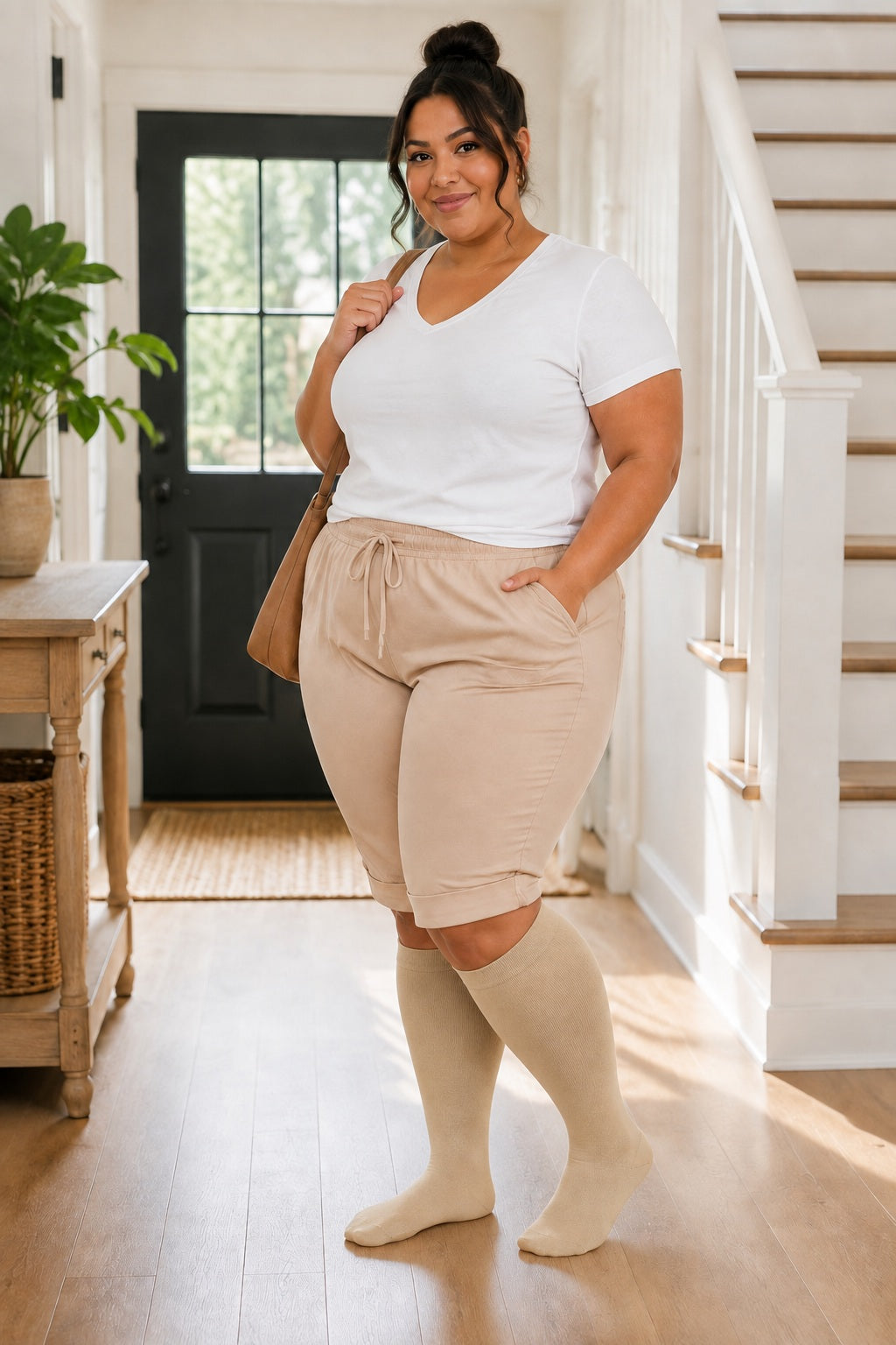 Plus Size Extra Wide Compression Socks 4 Pair Bundle - Neutral Plus Mix plus size AI model scene wearing Nude variant