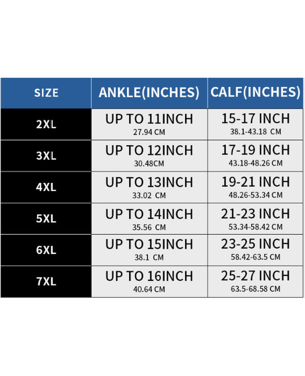 Plus Size Extra Wide Compression Socks 4 Pair Bundle - Green Gradient Mix size chart for 2XL to 7XL