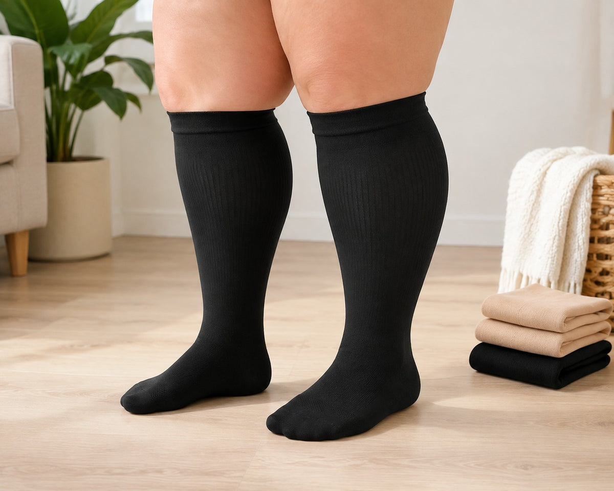 Plus Size Extra Wide Compression Socks 4 Pair Bundle - Neutral Plus Mix plus size model photo 1