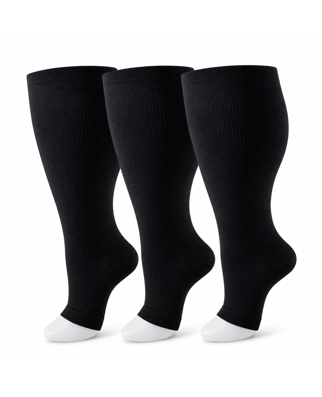 Plus Size Open Toe Compression Socks 3 Pair Set - Black Black Black extra wide plus size open toe compression socks product hero