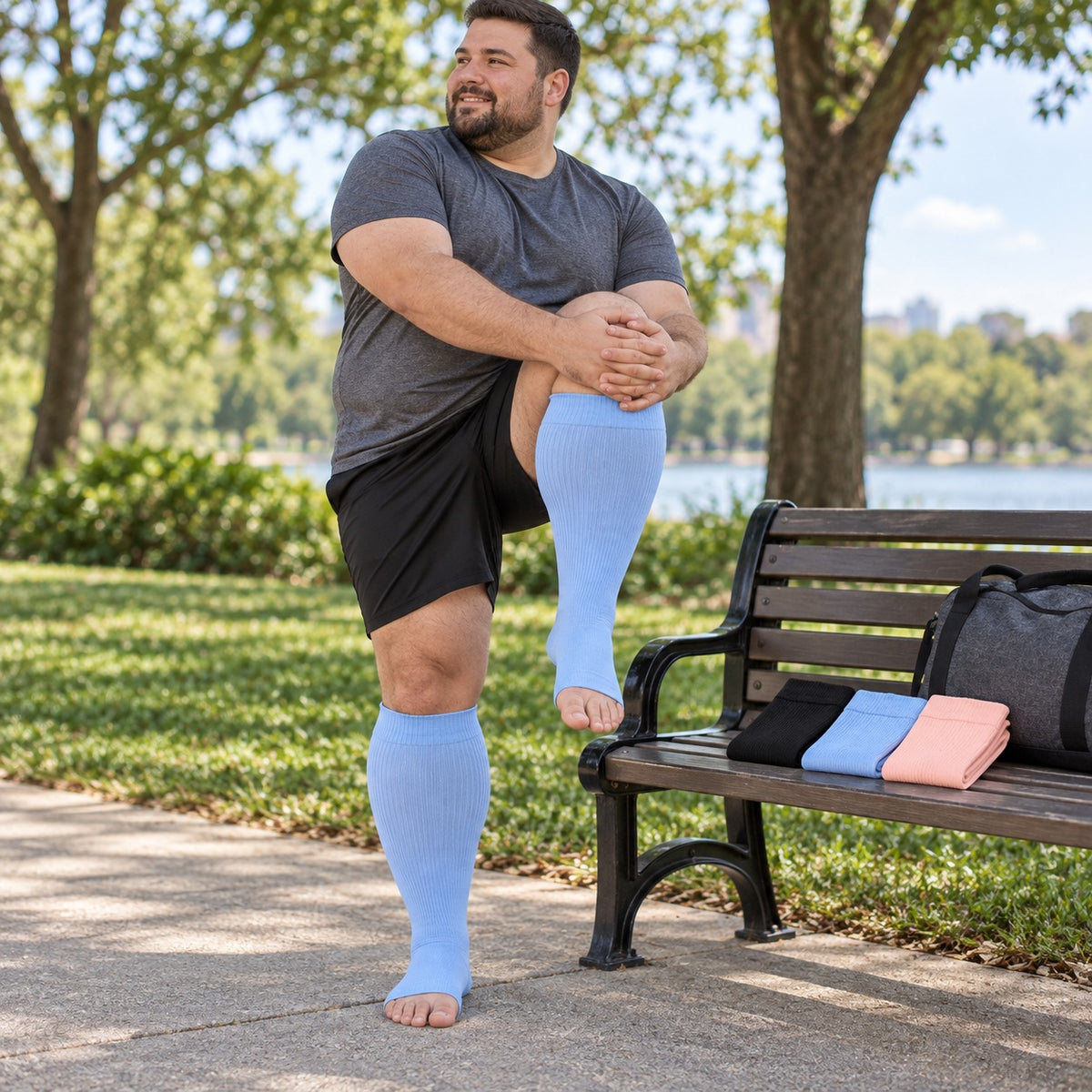 Plus Size Open Toe Compression Socks 3 Pair Set - Black Blue Pink extra wide plus size open toe compression socks male sport scene