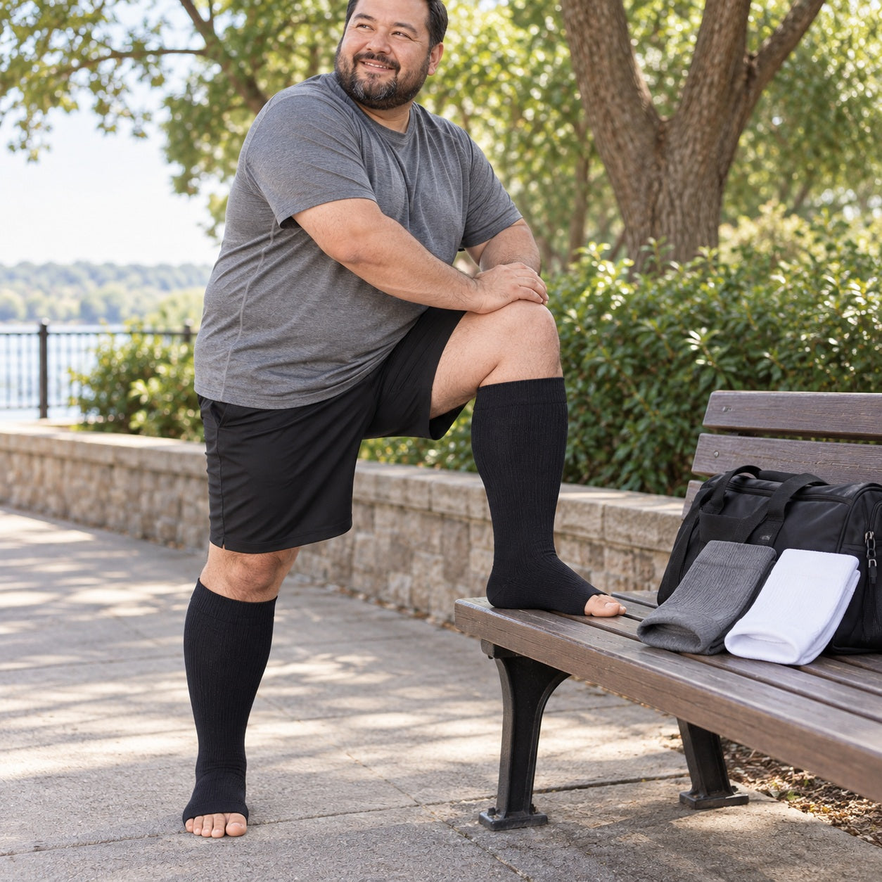Plus Size Open Toe Compression Socks 3 Pair Set - Black Gray White extra wide plus size open toe compression socks male sport scene