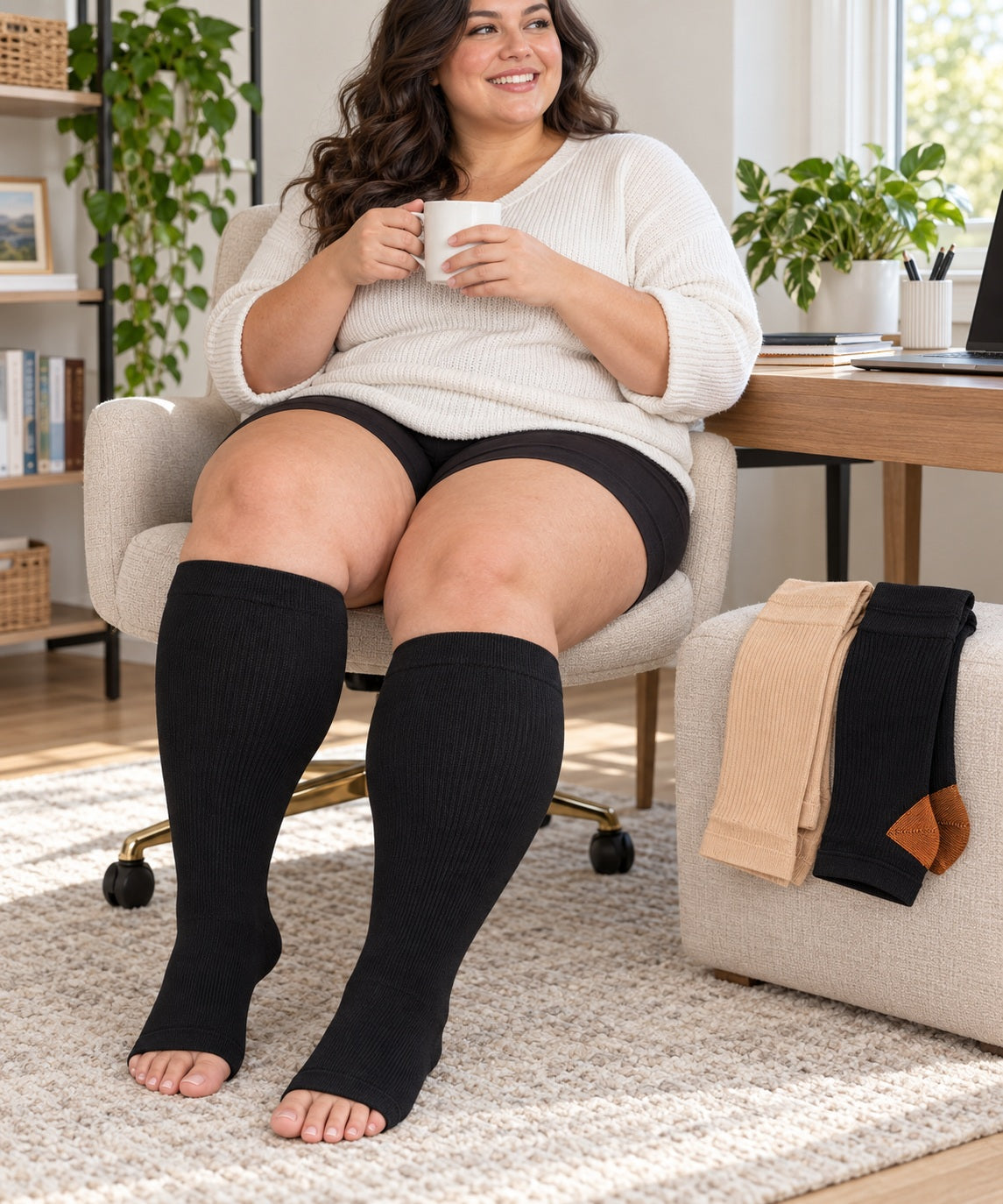 Plus Size Open Toe Compression Socks 3 Pair Set - Black Nude Black Copper extra wide plus size open toe compression socks female home scene