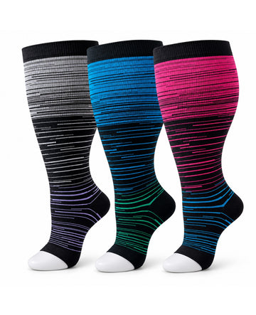 Plus Size Open Toe Compression Socks 3 Pair Set - Dark Gradient extra wide plus size open toe compression socks product hero