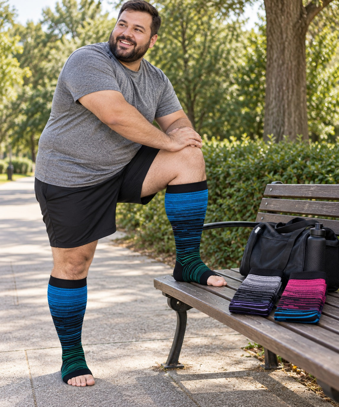 Plus Size Open Toe Compression Socks 3 Pair Set - Dark Gradient extra wide plus size open toe compression socks male sport scene