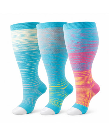 Plus Size Open Toe Compression Socks 3 Pair Set - Light Gradient extra wide plus size open toe compression socks product hero
