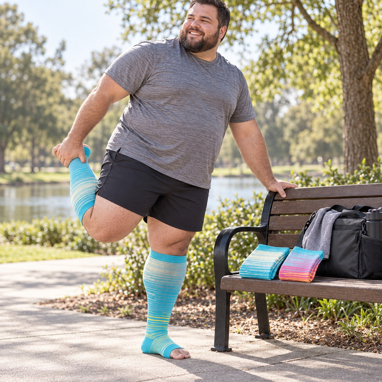 Plus Size Open Toe Compression Socks 3 Pair Set - Light Gradient extra wide plus size open toe compression socks male sport scene