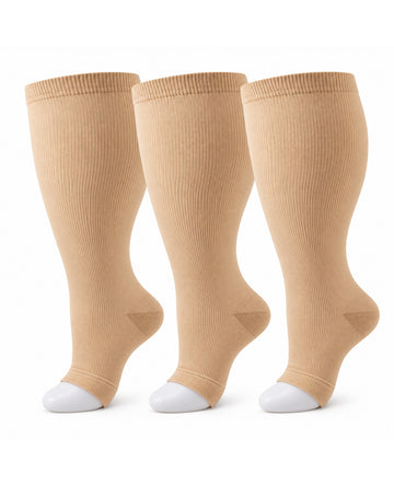 Plus Size Open Toe Compression Socks 3 Pair Set - Nude Nude Nude extra wide plus size open toe compression socks product hero