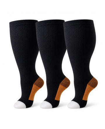Plus Size Open Toe Compression Socks 3 Pair Set - Pieced Black extra wide plus size open toe compression socks product hero
