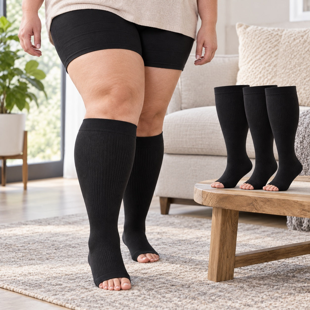 Plus Size Open Toe Compression Socks 3 Pair Set - Pieced Black extra wide plus size open toe compression socks male sport scene