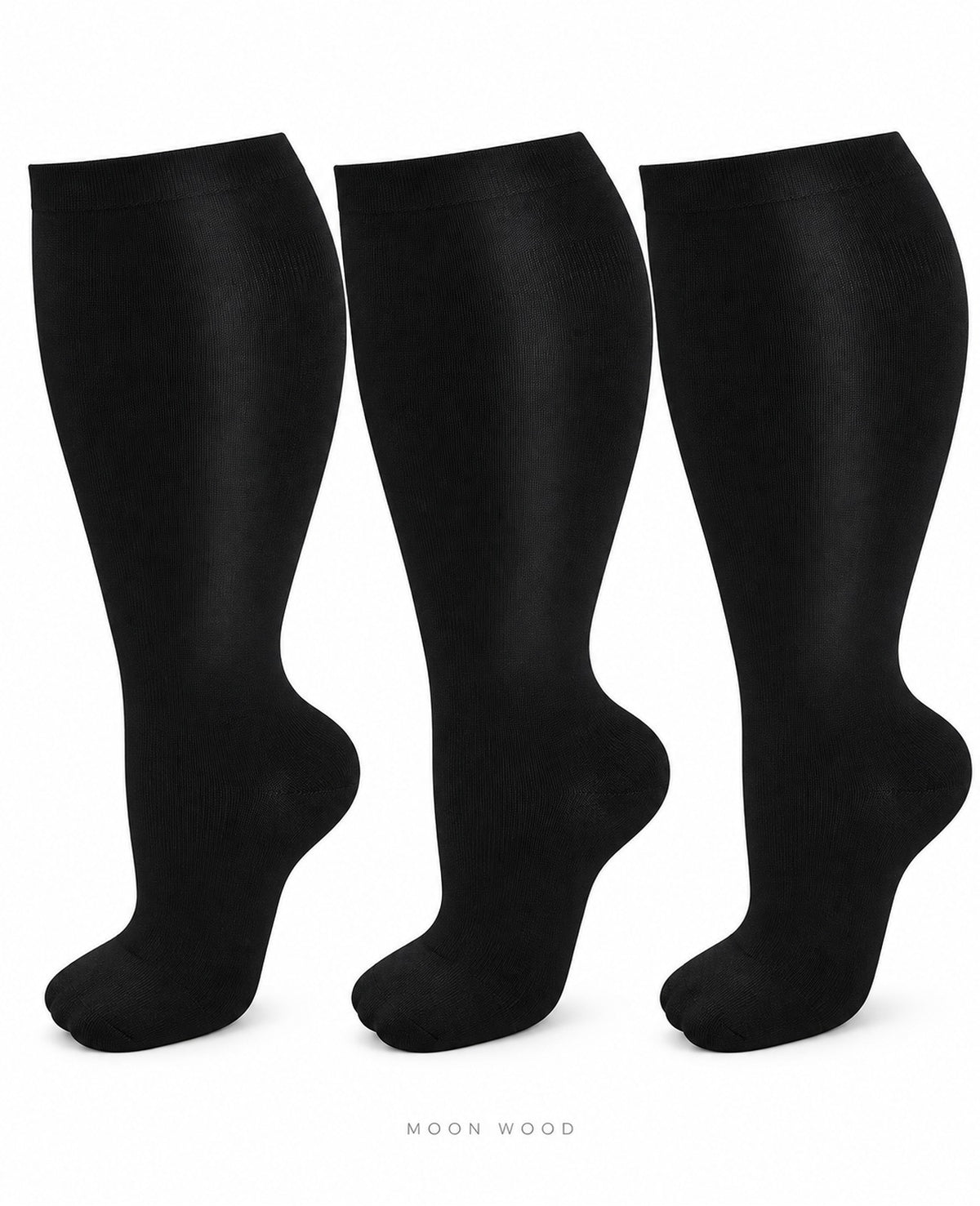 Plus Size Wide Calf Compression Socks 3 Pair Bundle - Black Essentials plus size wide calf compression socks three pair hero