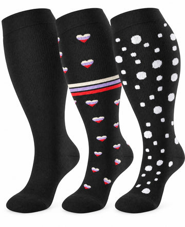 Plus Size Wide Calf Compression Socks 3 Pair Bundle - Blue Dot Contrast plus size wide calf compression socks three pair hero
