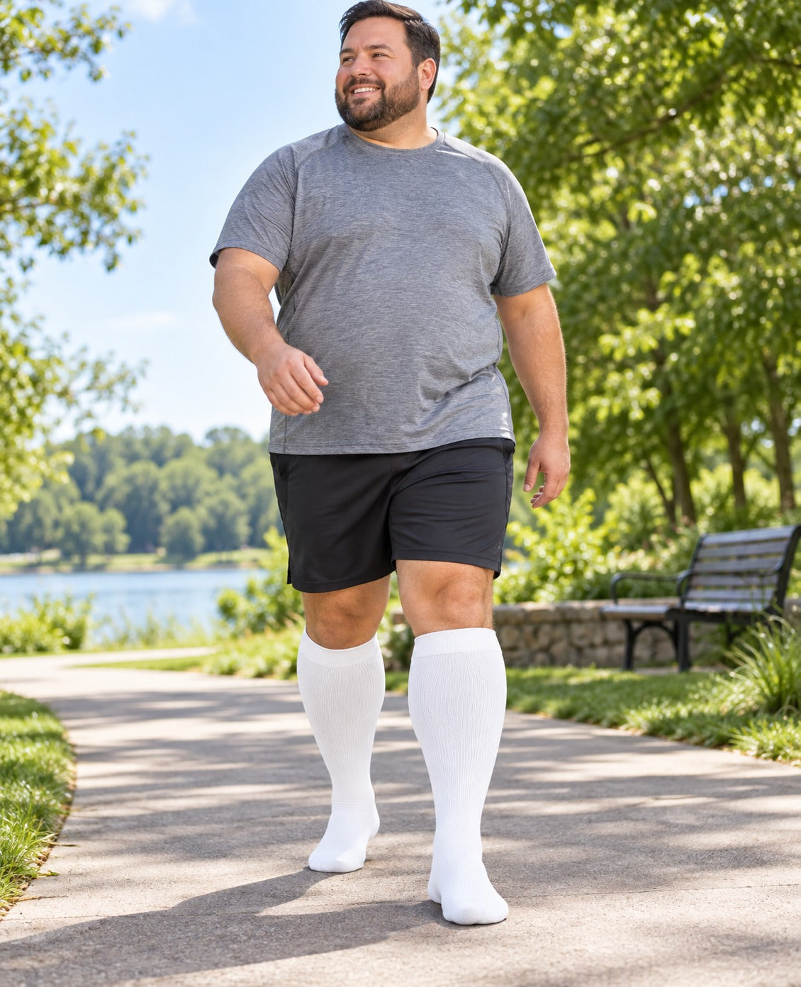 Plus Size Wide Calf Compression Socks 3 Pair Bundle - Black Essentials plus size model lifestyle scene