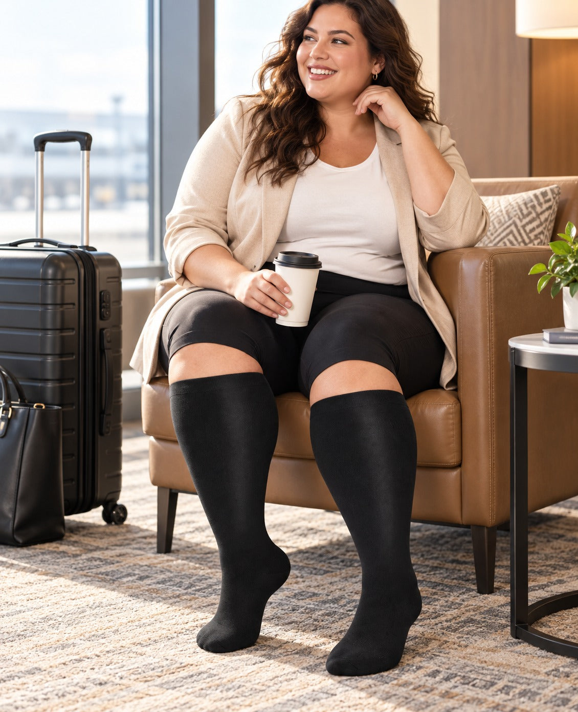 Plus Size Wide Calf Compression Socks 3 Pair Bundle - Black Essentials plus size male model sport scene