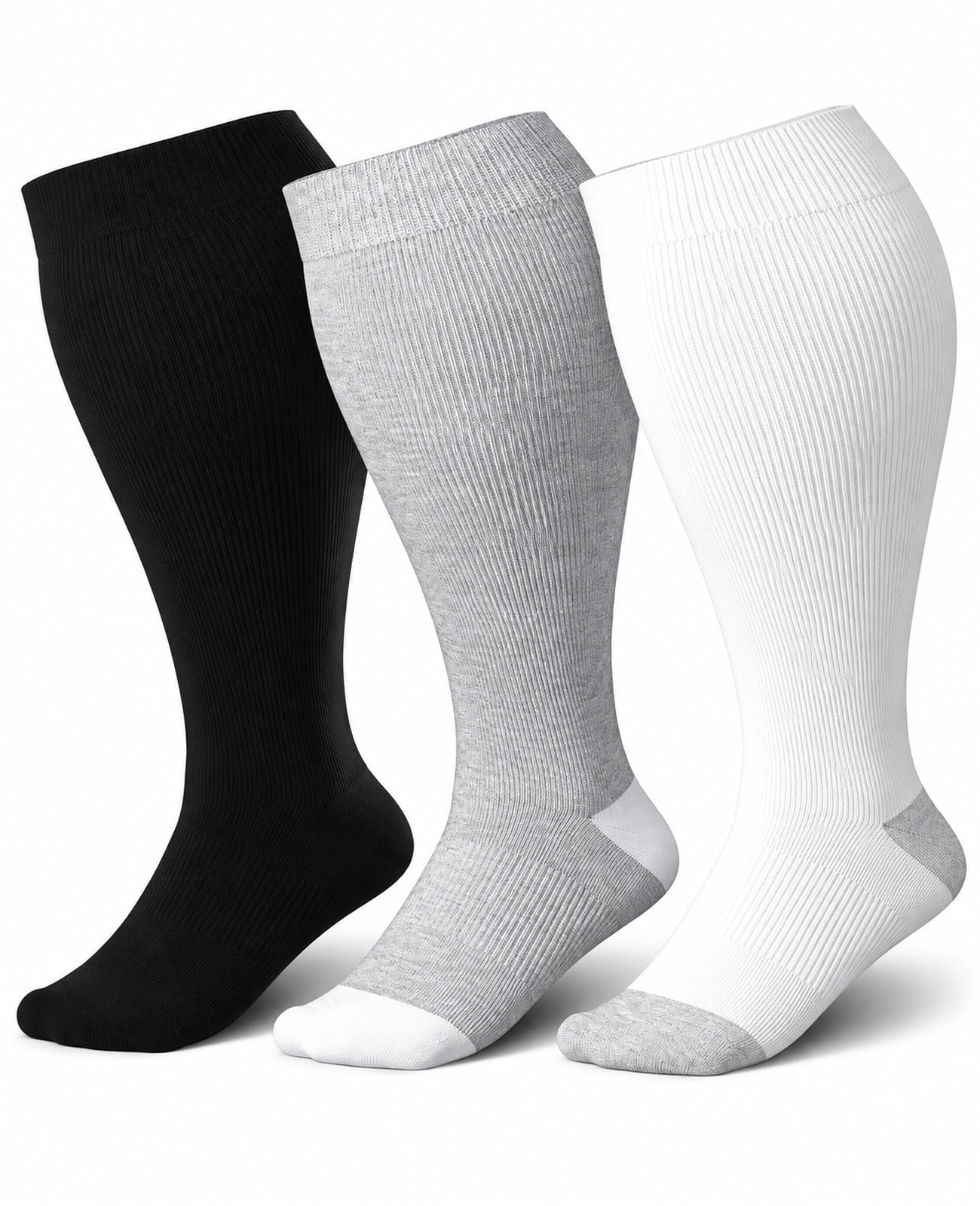 Plus Size Wide Calf Compression Socks 3 Pair Bundle - Classic Neutral Mix plus size wide calf compression socks three pair hero