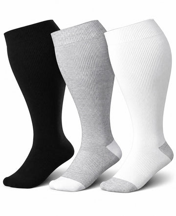 Plus Size Wide Calf Compression Socks 3 Pair Bundle - Classic Neutral Mix plus size wide calf compression socks three pair hero