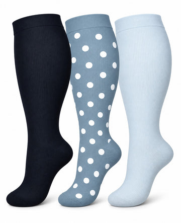 Plus Size Wide Calf Compression Socks 3 Pair Bundle - Heart and Dot Contrast plus size wide calf compression socks three pair hero