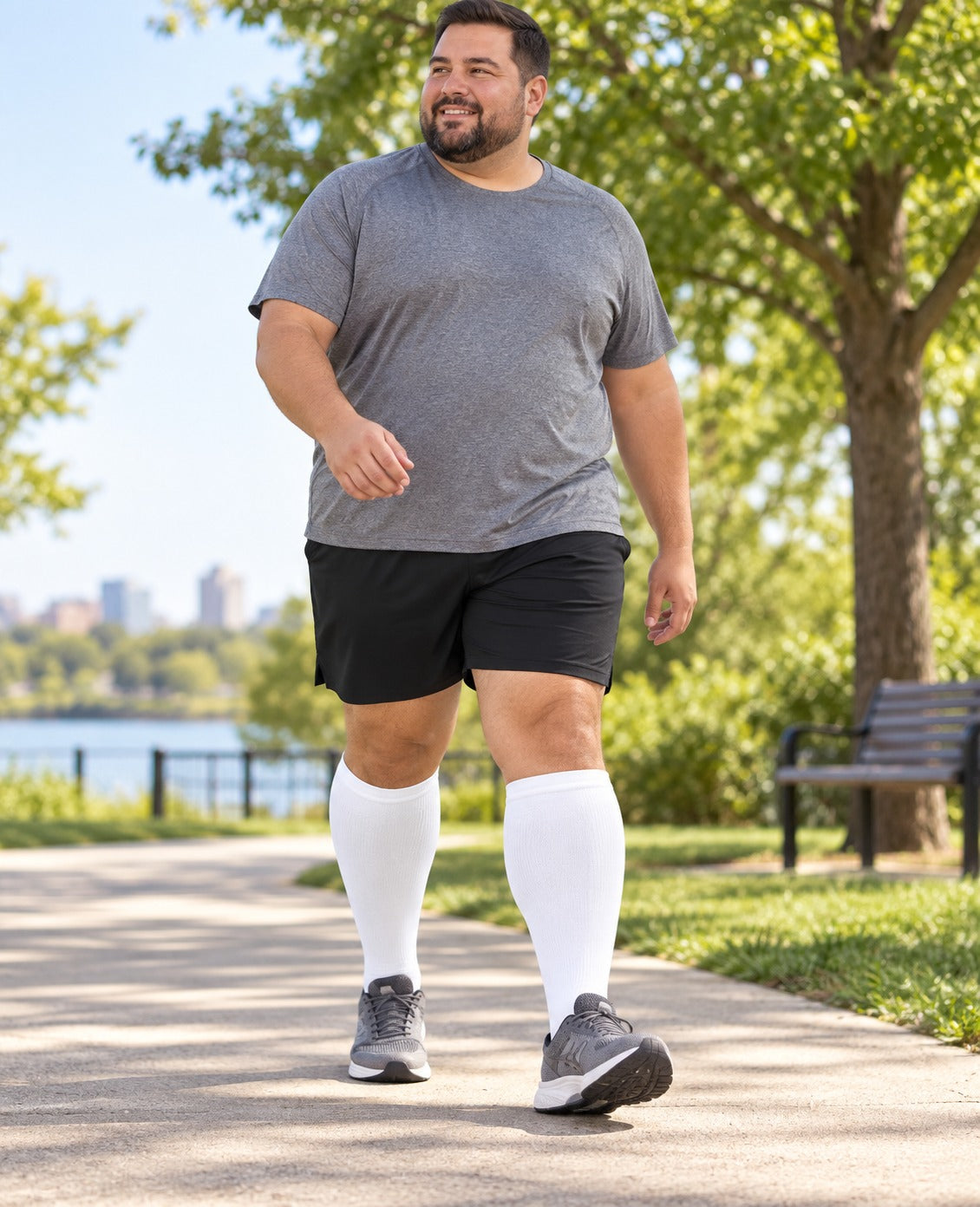 Plus Size Wide Calf Compression Socks 3 Pair Bundle - Black White Gray Mix plus size model lifestyle scene