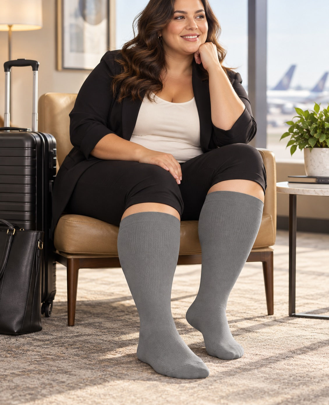 Plus Size Wide Calf Compression Socks 3 Pair Bundle - Black White Gray Mix plus size male model sport scene