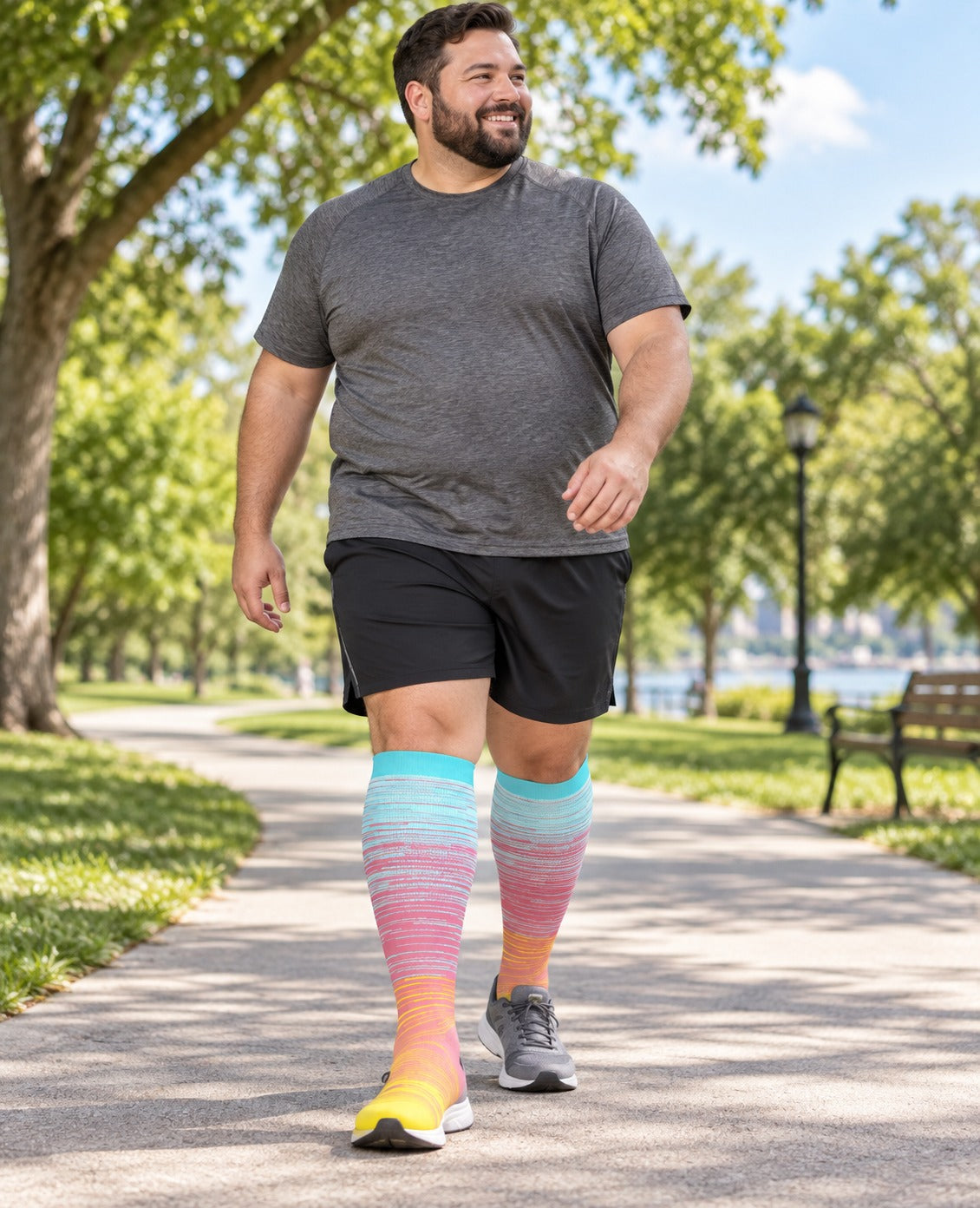Plus Size Wide Calf Compression Socks 3 Pair Bundle - Black White Navy Mix plus size model lifestyle scene