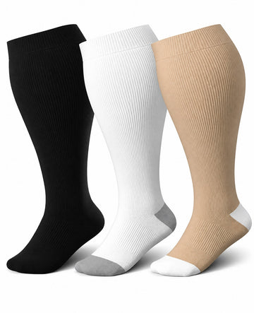 Plus Size Wide Calf Compression Socks 3 Pair Bundle - Black White Nude Mix plus size wide calf compression socks three pair hero