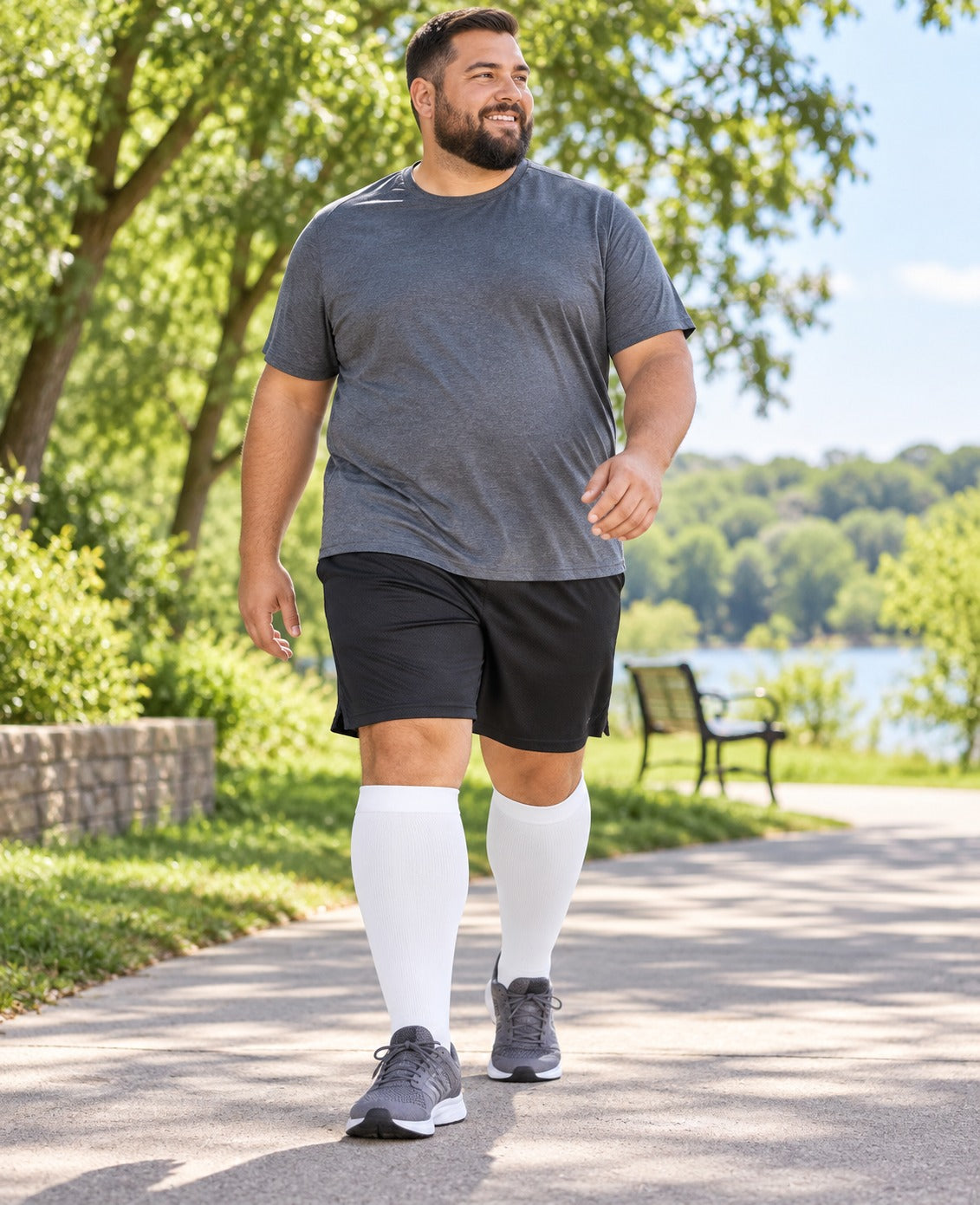 Plus Size Wide Calf Compression Socks 3 Pair Bundle - Black White Pink Mix plus size model lifestyle scene