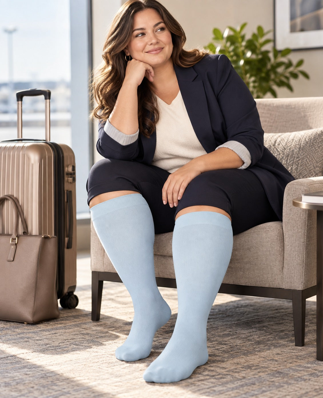 Plus Size Wide Calf Compression Socks 3 Pair Bundle - Blue Dot Contrast plus size male model sport scene