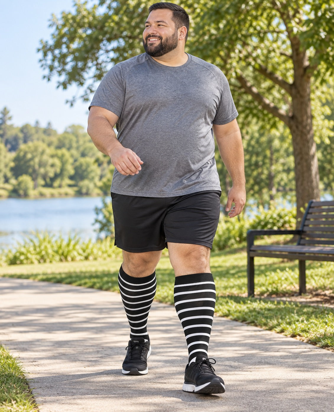 Plus Size Wide Calf Compression Socks 3 Pair Bundle - Blue Medical Mix plus size model lifestyle scene