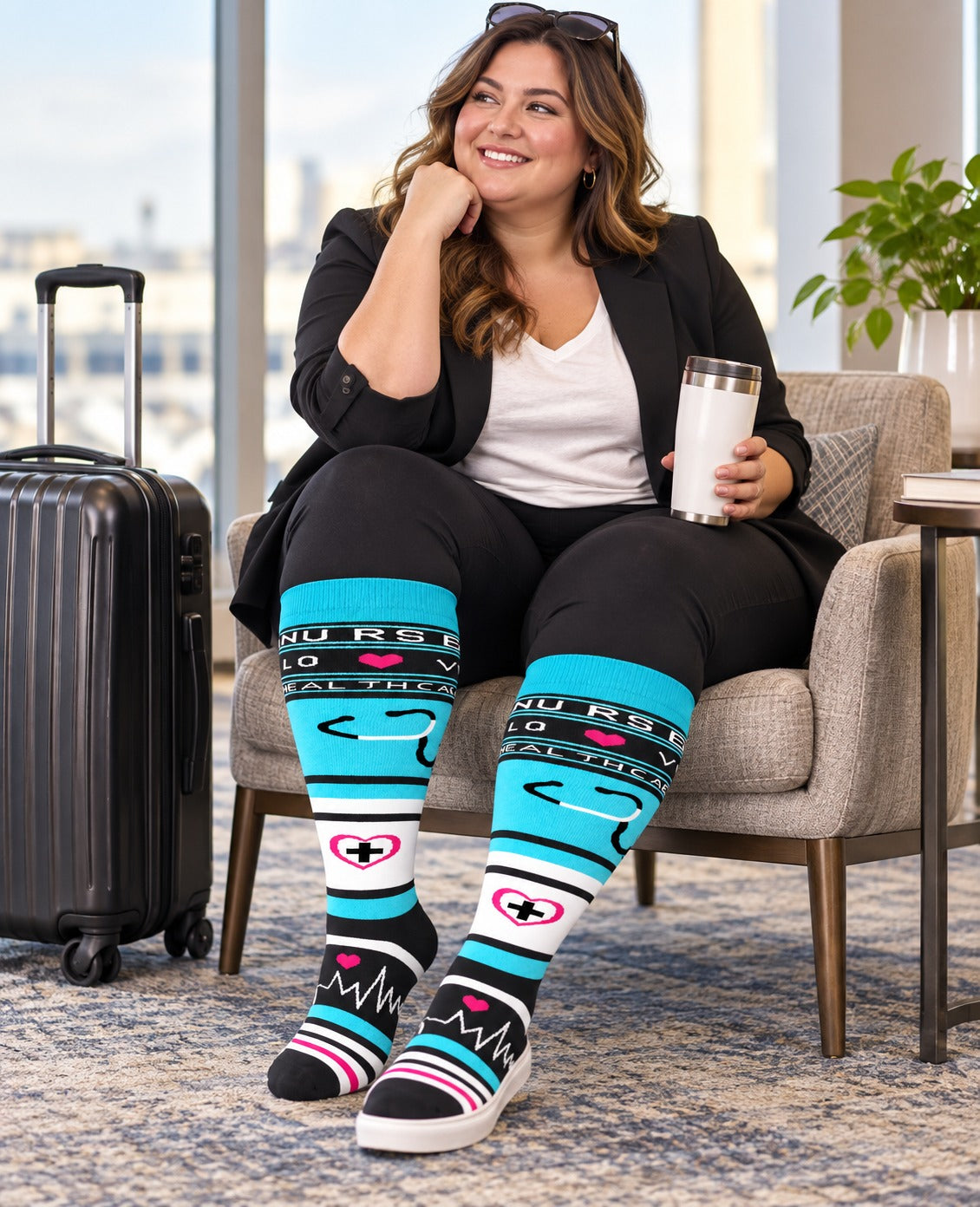 Plus Size Wide Calf Compression Socks 3 Pair Bundle - Blue Medical Mix plus size male model sport scene