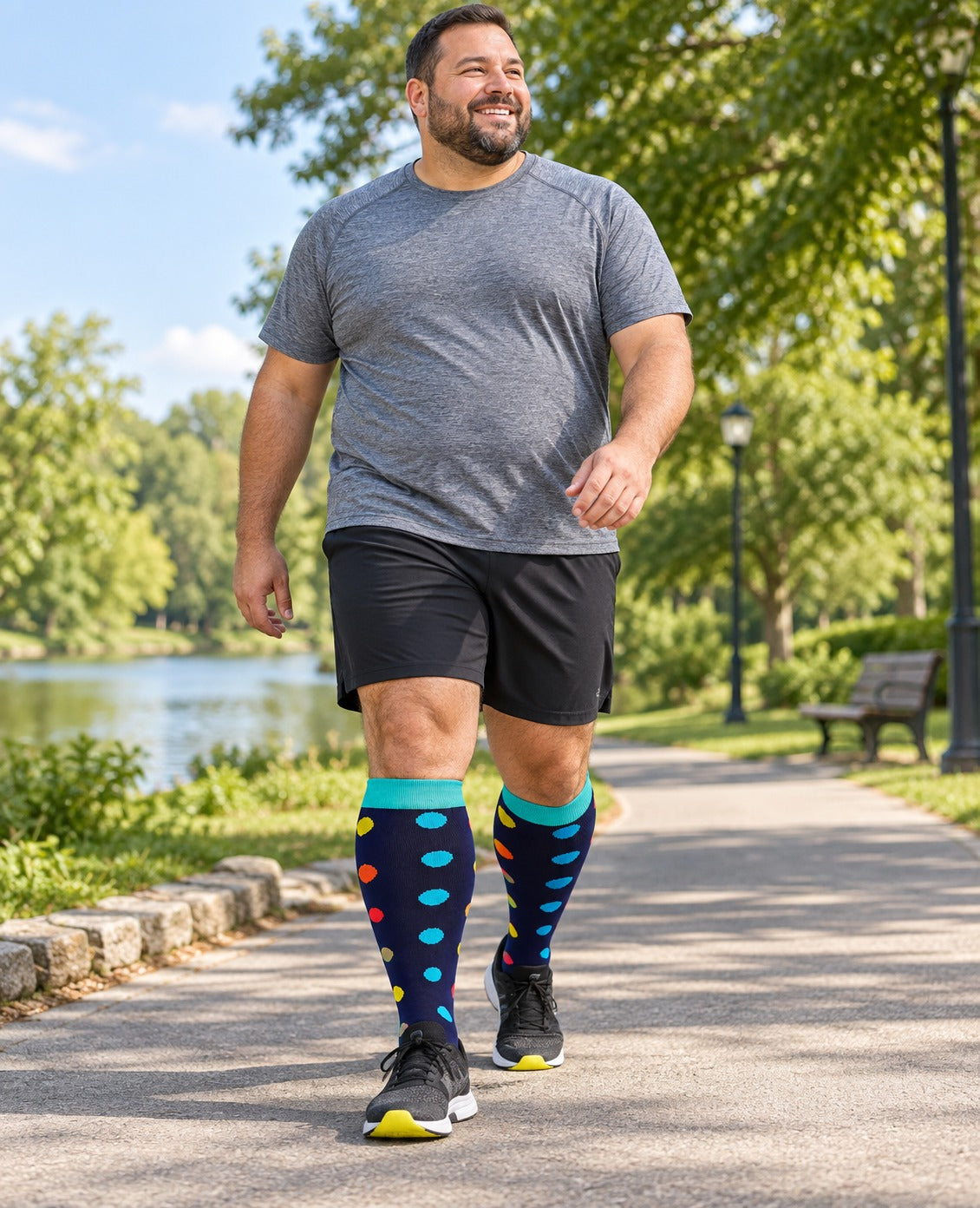 Plus Size Wide Calf Compression Socks 3 Pair Bundle - Bright Gradient Mix plus size model lifestyle scene