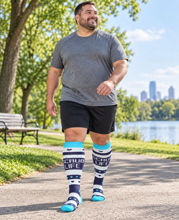 Plus Size Wide Calf Compression Socks 3 Pair Bundle - Colorful Signal Mix plus size model lifestyle scene