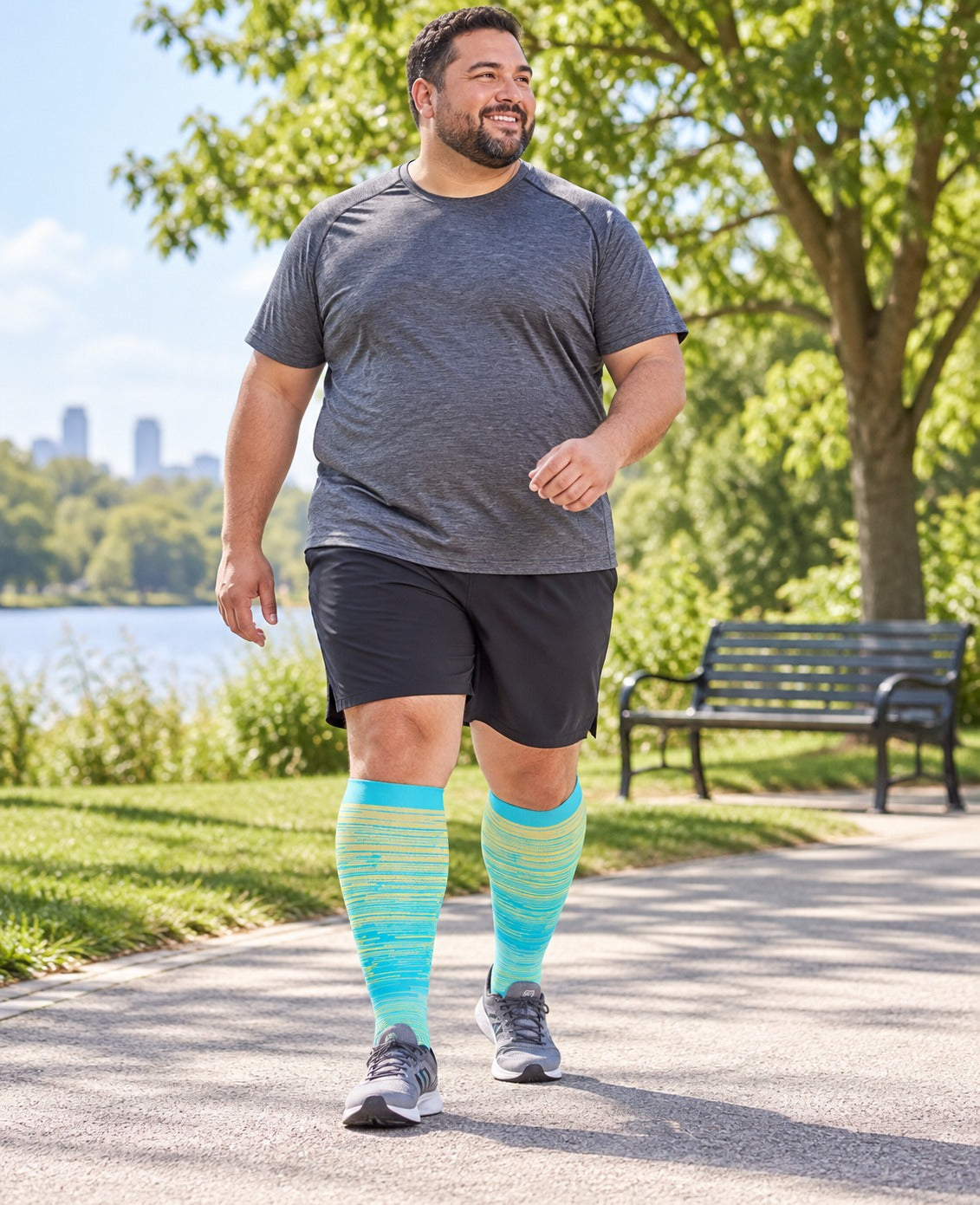 Plus Size Wide Calf Compression Socks 3 Pair Bundle - Cool Gradient Mix plus size model lifestyle scene