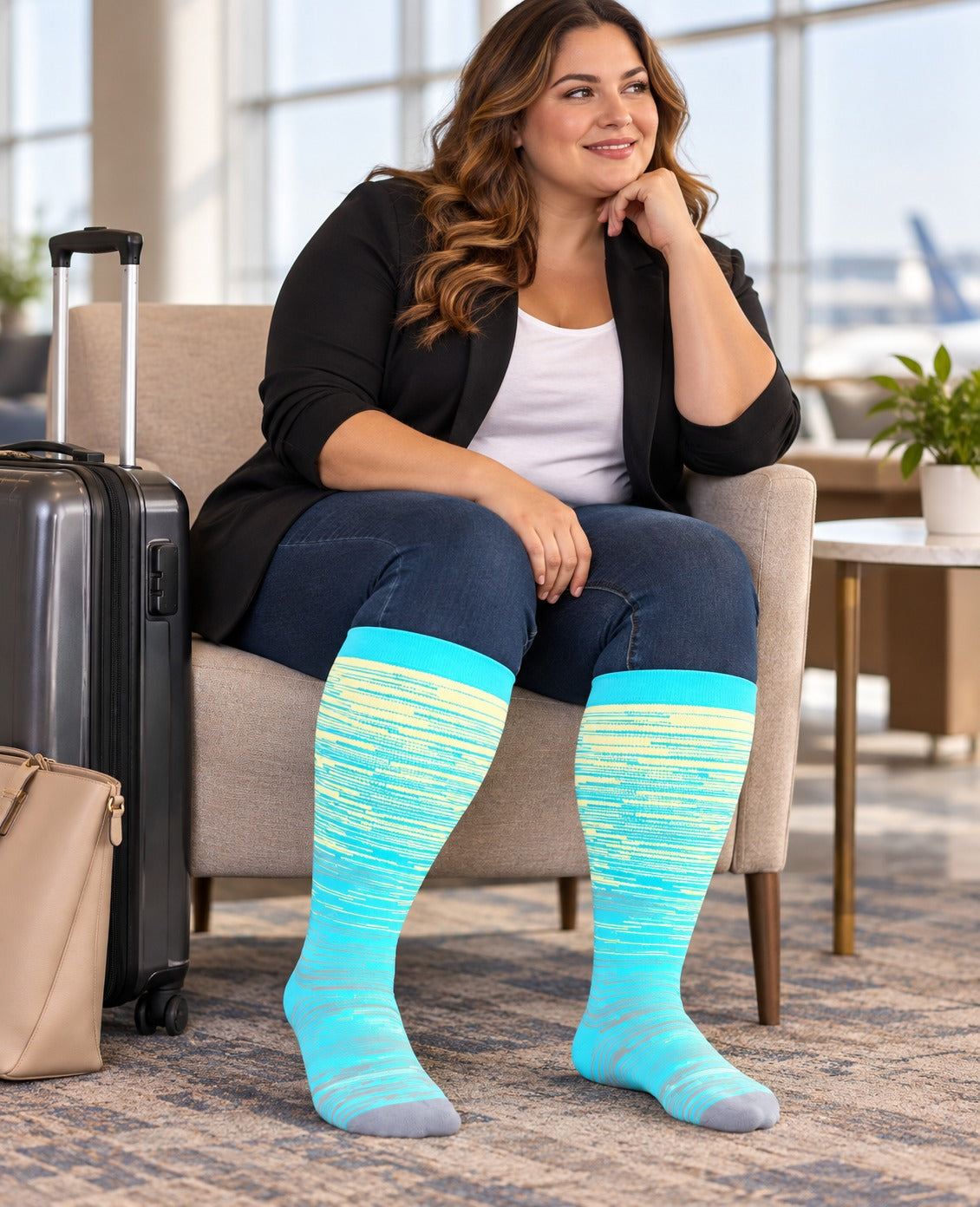 Plus Size Wide Calf Compression Socks 3 Pair Bundle - Cool Gradient Mix plus size male model sport scene