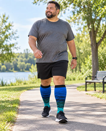 Plus Size Wide Calf Compression Socks 3 Pair Bundle - Gradient Sunset Mix plus size model lifestyle scene