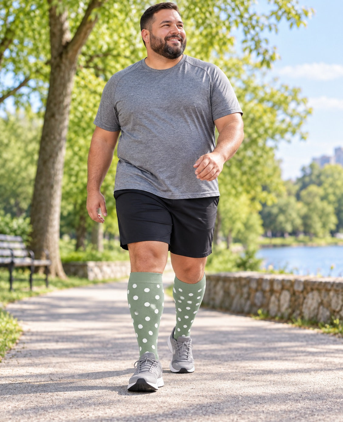 Plus Size Wide Calf Compression Socks 3 Pair Bundle - Green Dot Neutral plus size male model sport scene