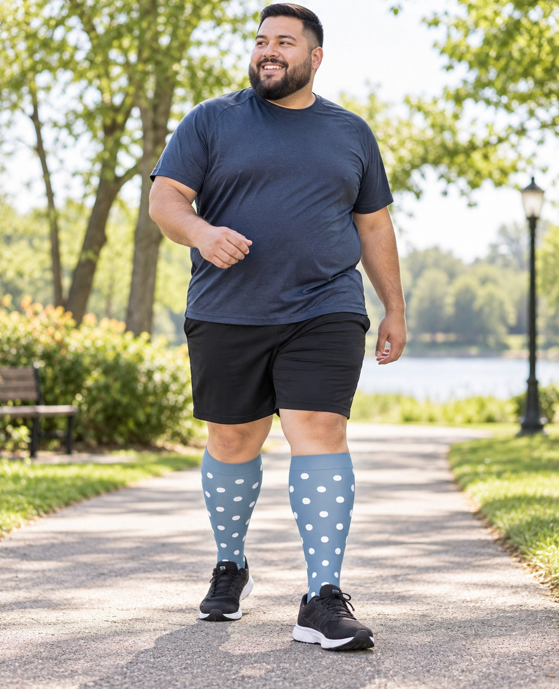 Plus Size Wide Calf Compression Socks 3 Pair Bundle - Heart and Dot Contrast plus size model lifestyle scene