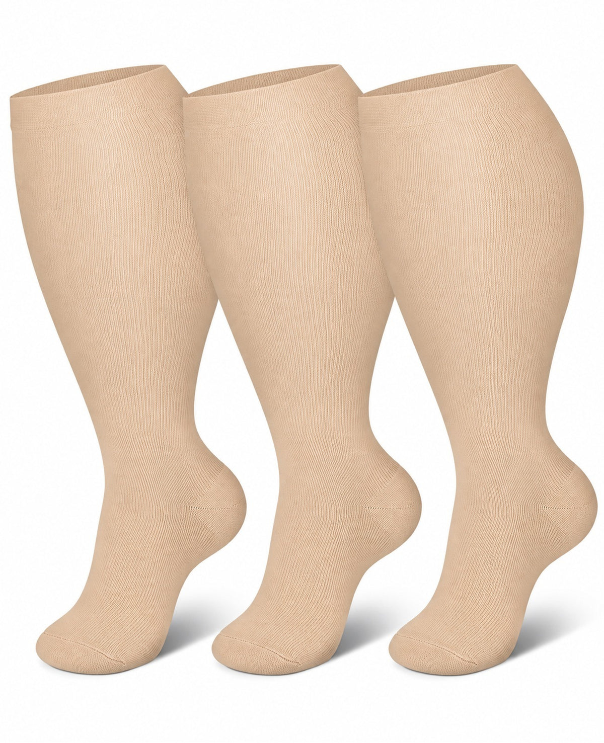 Plus Size Wide Calf Compression Socks 3 Pair Bundle - Nude Essentials plus size wide calf compression socks three pair hero