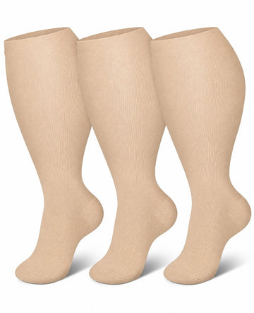 Plus Size Wide Calf Compression Socks 3 Pair Bundle - Nude Essentials plus size wide calf compression socks three pair hero