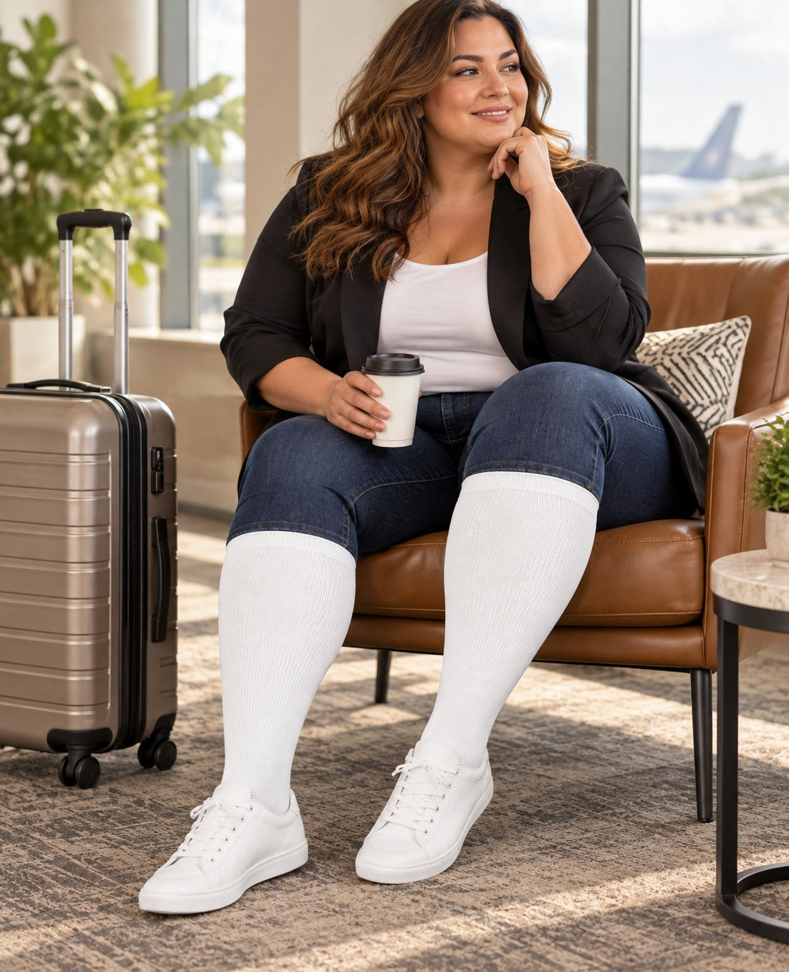 Plus Size Wide Calf Compression Socks 3 Pair Bundle - White Essentials plus size male model sport scene