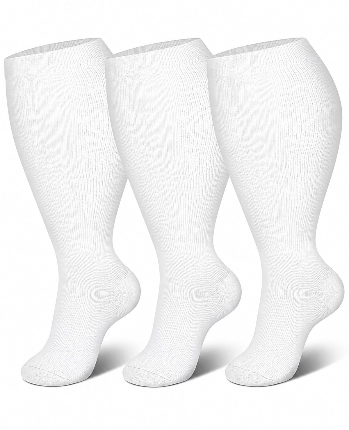 Plus Size Wide Calf Compression Socks 3 Pair Bundle - White Essentials plus size wide calf compression socks three pair hero