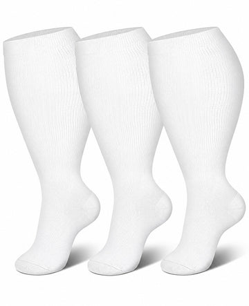 Plus Size Wide Calf Compression Socks 3 Pair Bundle - White Essentials plus size wide calf compression socks three pair hero