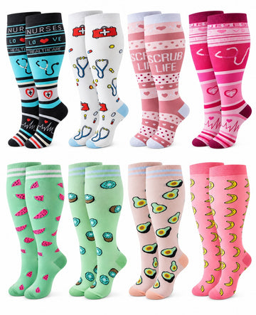 Plus Size Wide Calf Compression Socks 8 Pair Bundle - Pattern Set 01 plus size wide calf 8 pair bundle hero