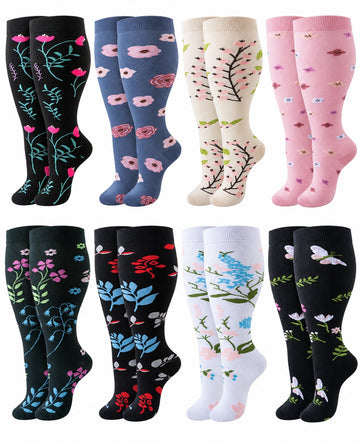 Plus Size Wide Calf Compression Socks 8 Pair Bundle - Pattern Set 02 plus size wide calf 8 pair bundle hero