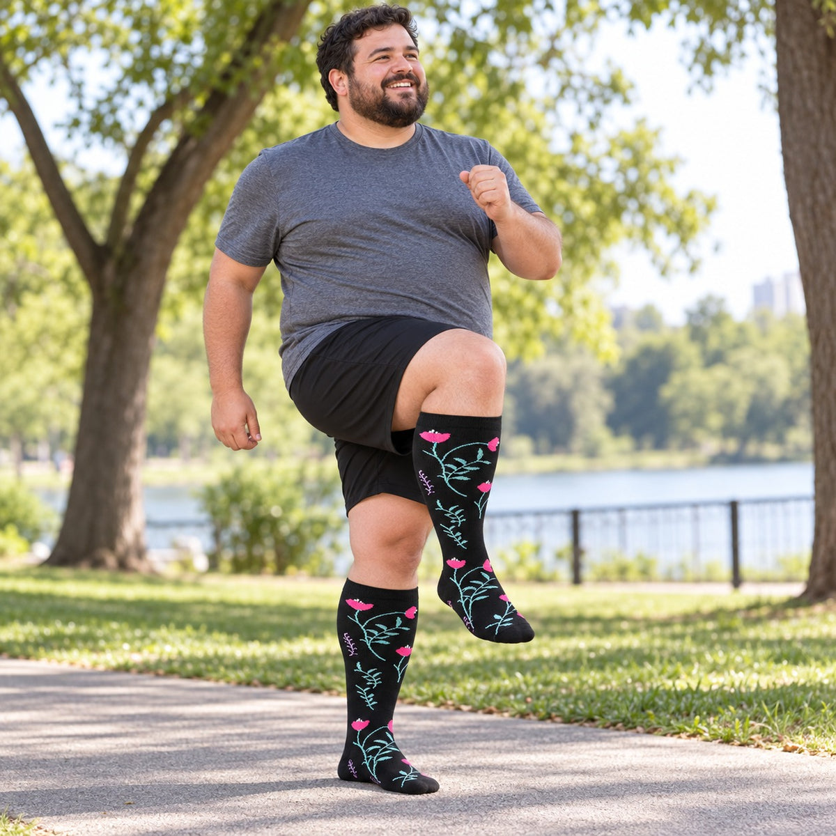 Plus Size Wide Calf Compression Socks 8 Pair Bundle - Pattern Set 02 plus size wide calf model scene 2