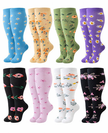 Plus Size Wide Calf Compression Socks 8 Pair Bundle - Pattern Set 05 plus size wide calf 8 pair bundle hero