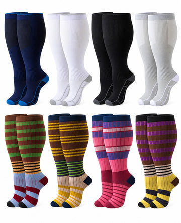 Plus Size Wide Calf Compression Socks 8 Pair Bundle - Pattern Set 08 plus size wide calf 8 pair bundle hero