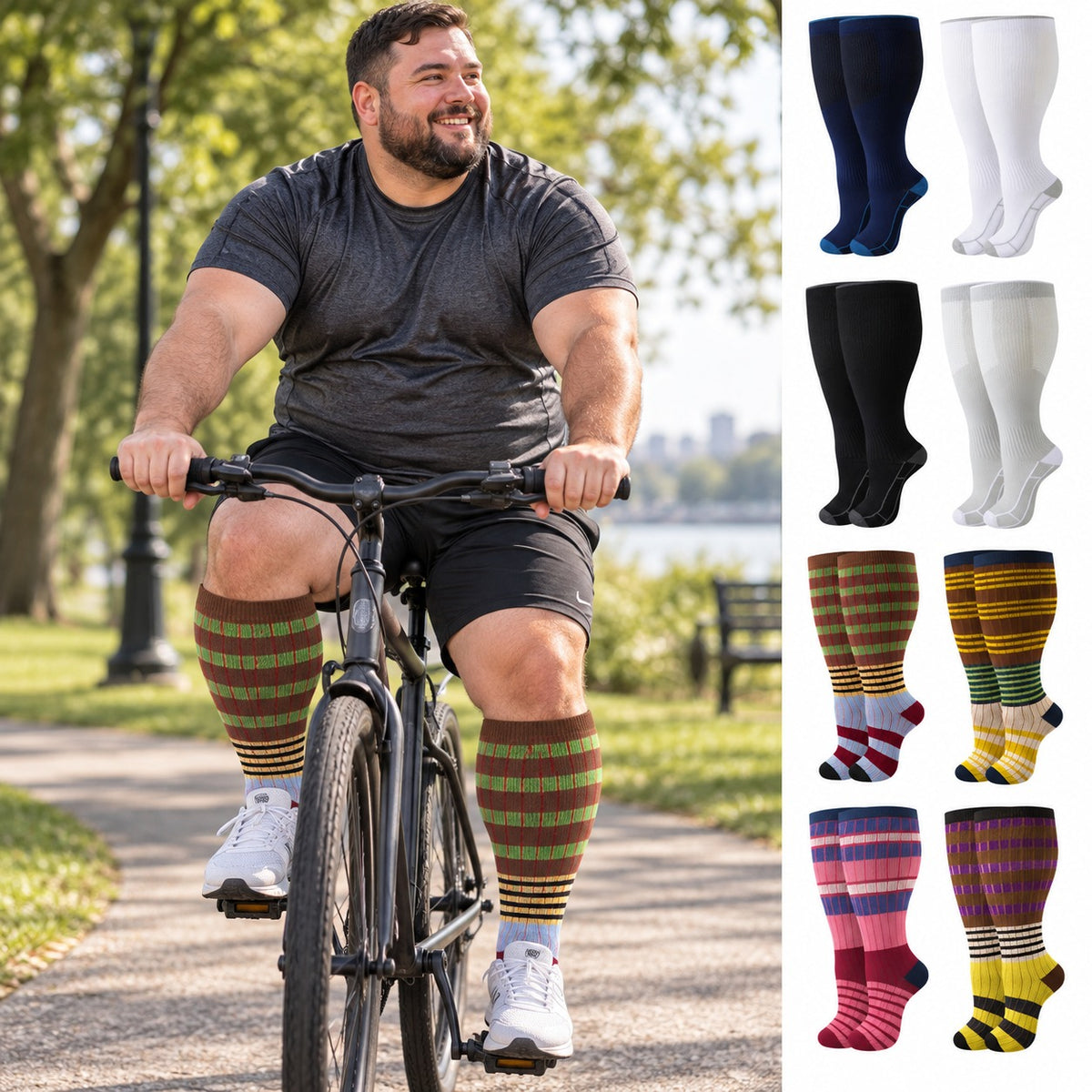 Plus Size Wide Calf Compression Socks 8 Pair Bundle - Pattern Set 08 plus size wide calf model scene 2