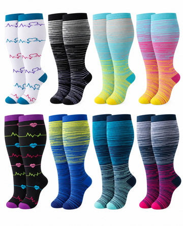 Plus Size Wide Calf Compression Socks 8 Pair Bundle - Pattern Set 09 plus size wide calf 8 pair bundle hero