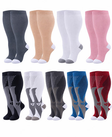 Plus Size Wide Calf Compression Socks 8 Pair Bundle - Pattern Set 11 plus size wide calf 8 pair bundle hero