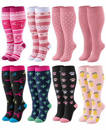 Plus Size Wide Calf Compression Socks 8 Pair Bundle - Pattern Set 12 plus size wide calf 8 pair bundle hero
